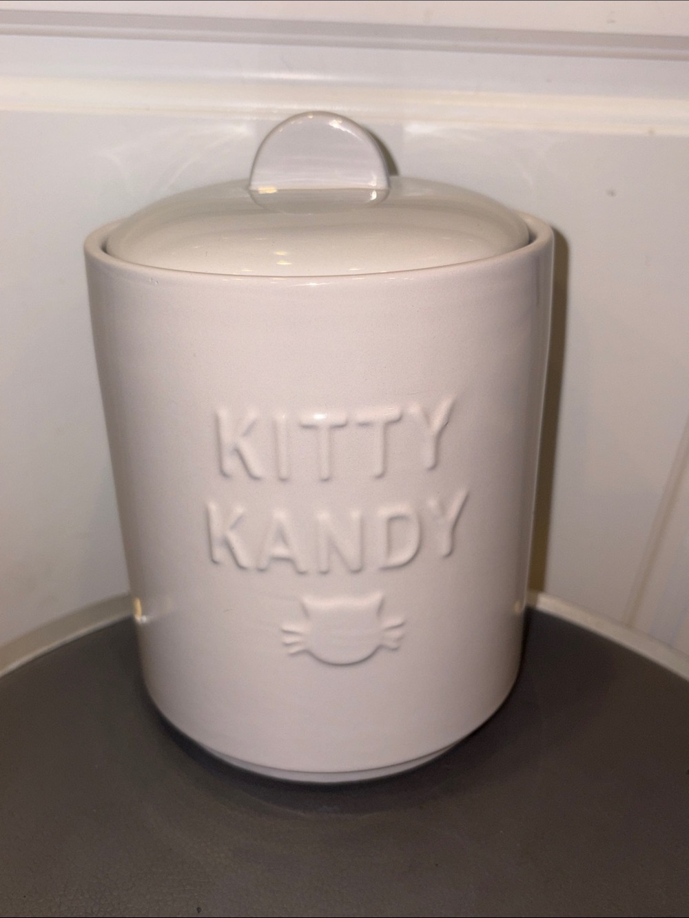 Kitty Kandy White Ceramic Treat Canister by Fringe Studio, 6.25” H